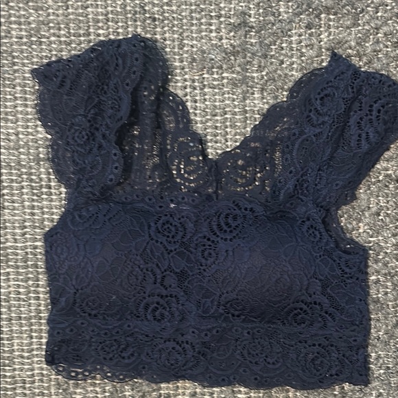 Navy Lace Crop Top - Picture 1 of 4